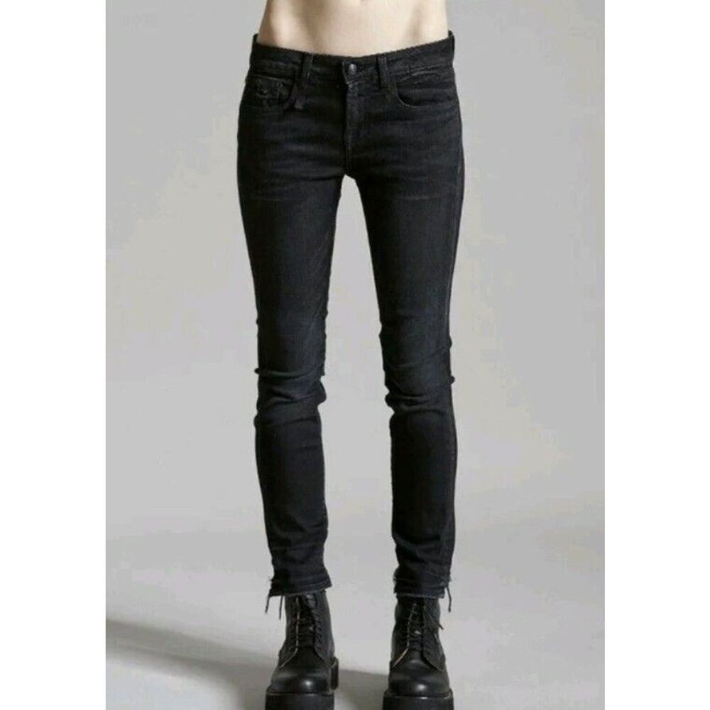 R13 Alison Crop Jeans Stratford Black Sz 24 R13W0005-211 Back Cut-out Hem (E